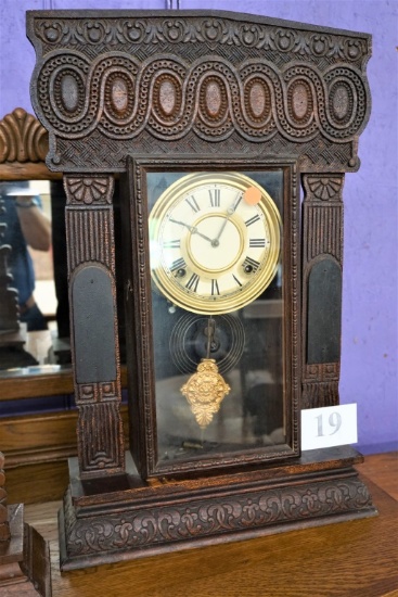 OAK KITCHEN CLOCK ORNATE PRESSED CARVING