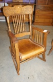OAK PRESSED CARVED BACK ROCKER W/ SOLID BOTTOM