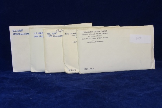 5 US Mint UNC Coin Sets:1971,72,73,76,78