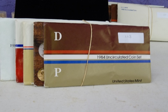 5 US Mint UNC Coin Sets 1984,85,86,87,89