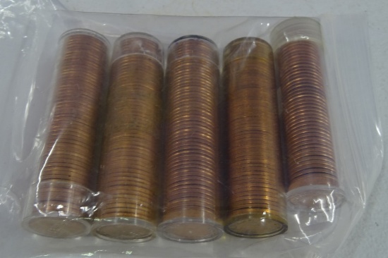 5 ROLLS LINC UNC PENNIES 1959D,62D,63D,63,70'S