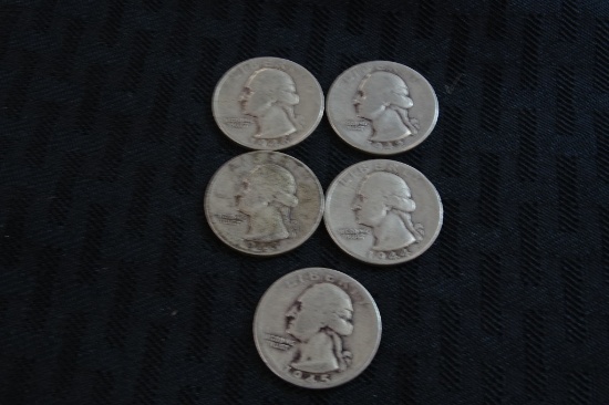 5 Washington Quarters 1942,43,44,45,46