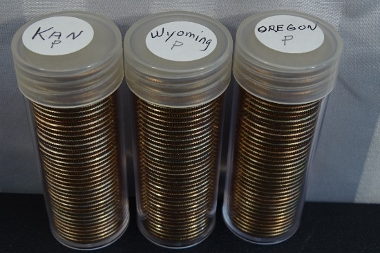 3 ROLLS UNC STATE QTRS OR,WY,KANSAS