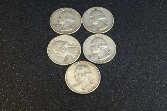 5 Washington Quarters 1962,62D,63,64,64D