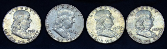 4 Franklin Half Dollars 1961D,62,62D & 63D