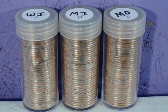 3 ROLLS UNC STATE QTRS MI,MO,WI