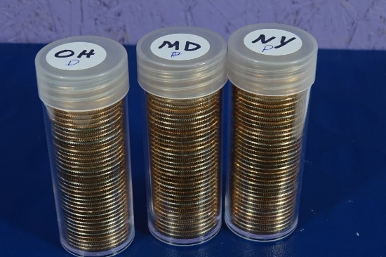3 ROLLS UNC STATE QTRS NY,OH MD