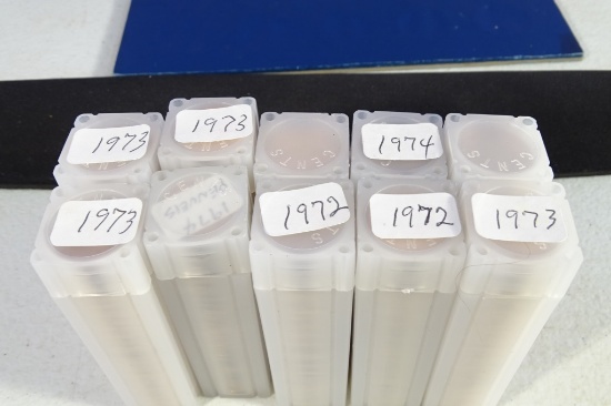 10 ROLLS UNC LINCOLN PENNIES 1972,73,74