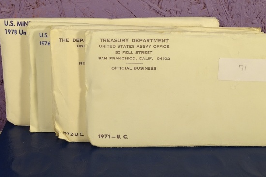 5 US Mint UNC Coin Sets:1971,72,73,76,78