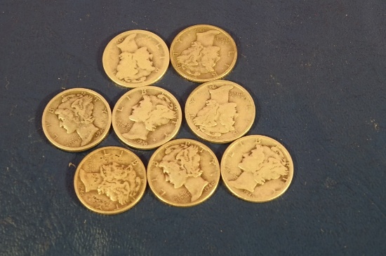8 MERCURY DIMES 1920,24,30,37,40,41S