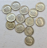 13 EA ROOSEVELT DIMES 1963,64,64D