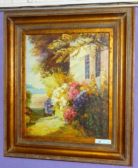 OIL ON CANVAS PAINTING SIGNED COTTAGE SCENE