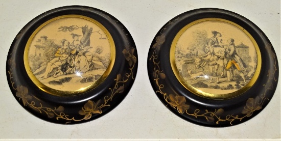 PAIR OF VICTORIAN PRINTS&FRAMES w/CONVEX GLASS