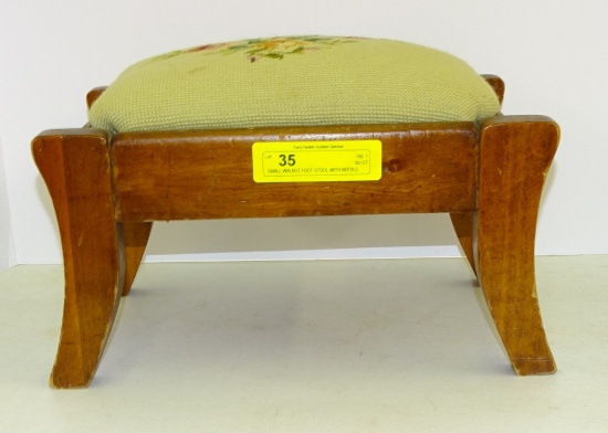 SMALL WALNUT FOOT STOOL WITH NEEDLE POINT