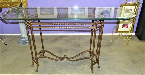 GLASS TOP TABLE W/ WROUGHT IRON BASE