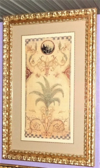LARGE ORNATE FRAMED & MATTED FLORAL PRINT38 X 58"