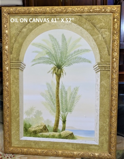 LARGE BEAUTIFULLY FRAMED PALM TREE PRINT 40 X 52"