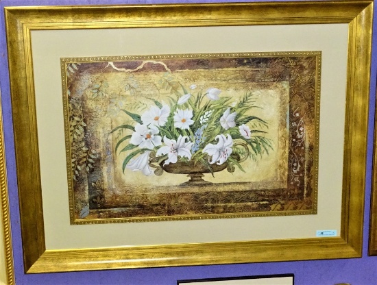 LARGE FRAMED SOFA PRINT  FLOWERS IN URN 57 X 43"