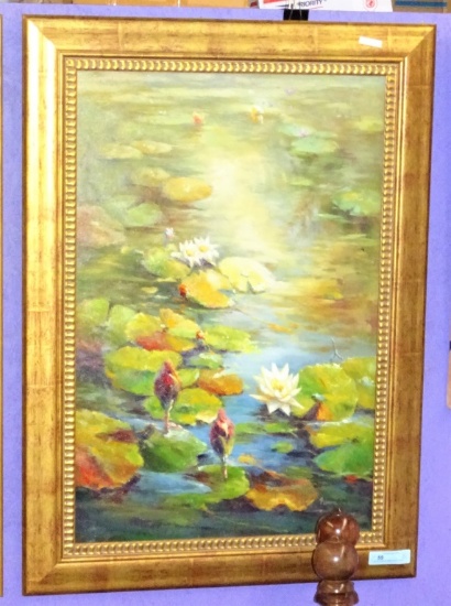 OIL ON CANVASS FLOWERS & LILLY PADS IN WATER