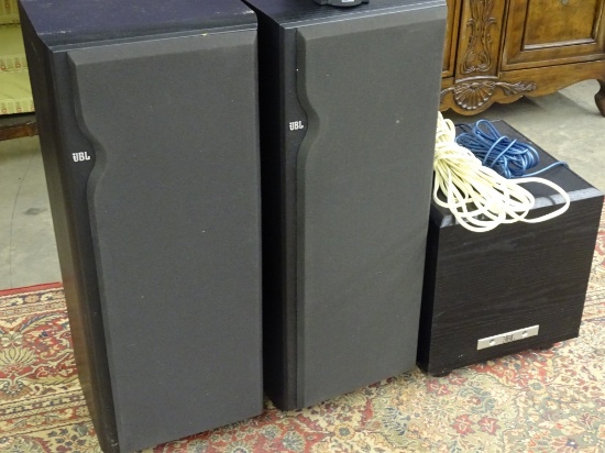 JBL SPEAKERS & SUB WOLFER AND CORDS