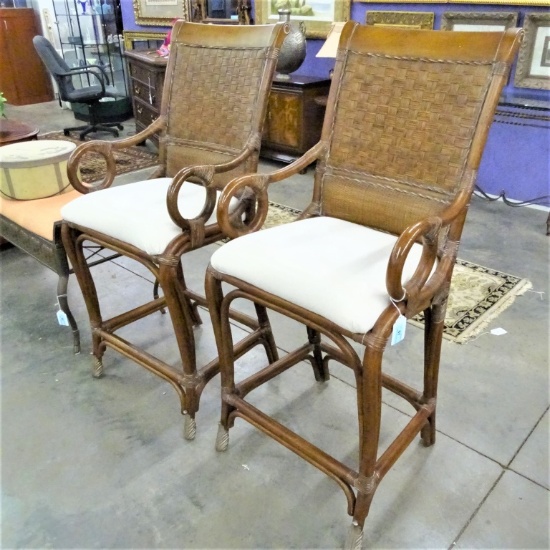 TWO RATTAN  BAR STOOLS
