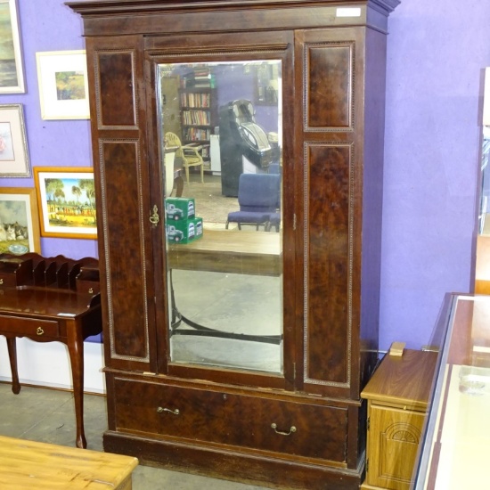 EARLY MAHOGANY WARD ROBE BEVELED PANELS DOORS