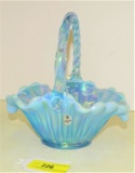 FENTON BLUE OPALESCENT BASKET 9