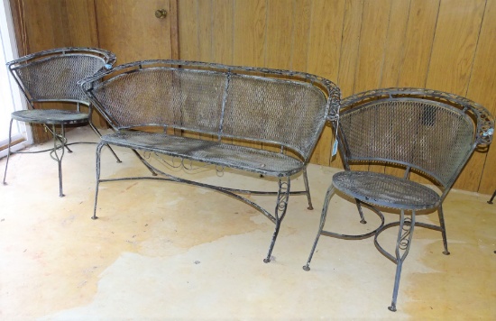 3PCS CAST IRON PATIO FURNITURE 2 CHAIRS 1 BENCH