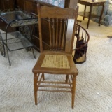 OAK SPINDLE BACK CHAIR W/CANE BOTTOM