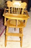 CHILDS OAK HICHAIR CARVED BACK ,CANE SEAT