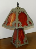 VINTAGE RED SLAG GLASS LAMP SOME DAMAGE