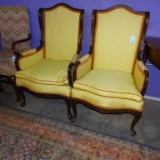 2 QUEEN ANNE UPHOLSTERED ARM CHAIRS