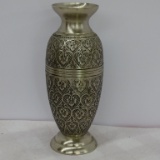 HEAVY METAL VASE W/ETCHED HEARTS 9.5