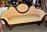 VICTORIAN CAMEO LOVESEAT CARVED TRIM 1800'S