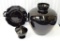 3PCS MOURNING GLASS PLATE,COMPOTE & VASE