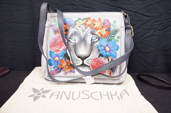 ANUSCHKA HAND PAINTED SHOULDER LION PURSE