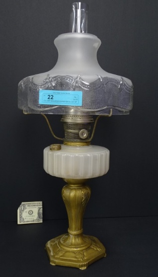 Oil Lamp W/aladdin Burner White Font 24" Tall