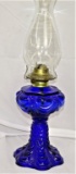 COBALT KEROSENE LAMP W/CLEAR GLOBE