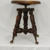 VINTAGE PIANO STOOL WITH CLAW AND GLASS BALL FEET