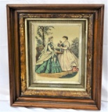 VINTAGE COLONIAL PRINT W/WALNUT FRAME 17x15