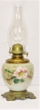 FLOWERED KEROSENE LAMP W/CLEAR GLOBE