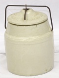 WHITE POTTERY CROCK WITH LID 10.5