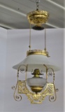 MILKGLASS & BRASS HANGING KEROSENE LAMP