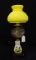 HANDPAINTED VASE OIL LAMP W/ YELLOW SWIRL SHADE