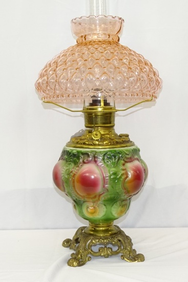 HIGHLY DECORATED OIL LAMP W/GLOBE