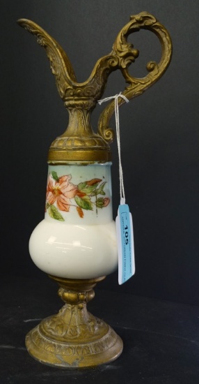 ANTIQUE VICTORIAN EWER GLASS & METAL