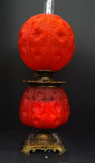 RED SATIN GLASS GONE WITH THE WIND LAMP