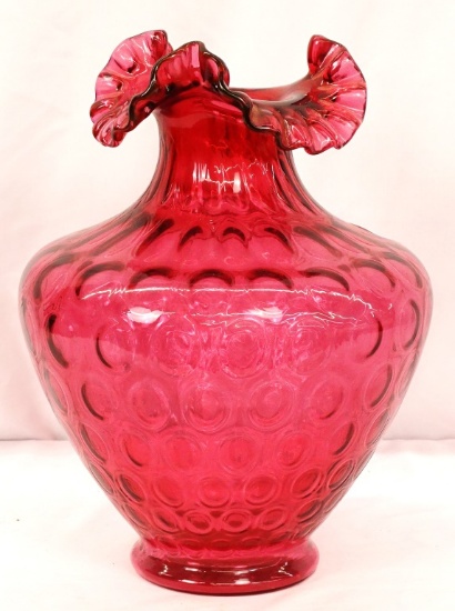FENTON CRANBERRY DOUBLE CRIMPED COINSPOT VASE