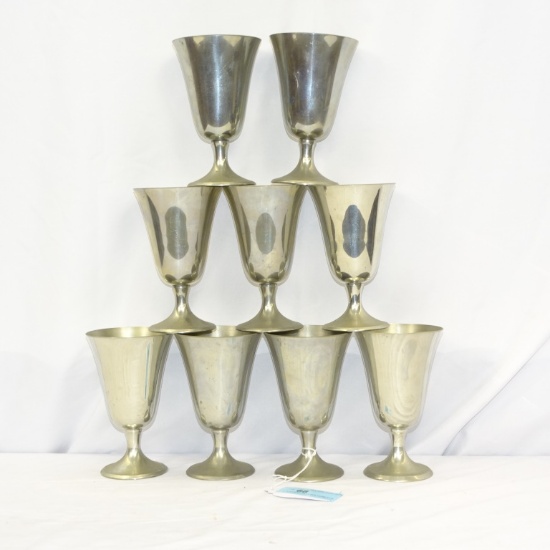 9 STIEFF PEWTER GOBLETS