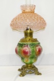 HIGHLY DECORATED OIL LAMP W/GLOBE